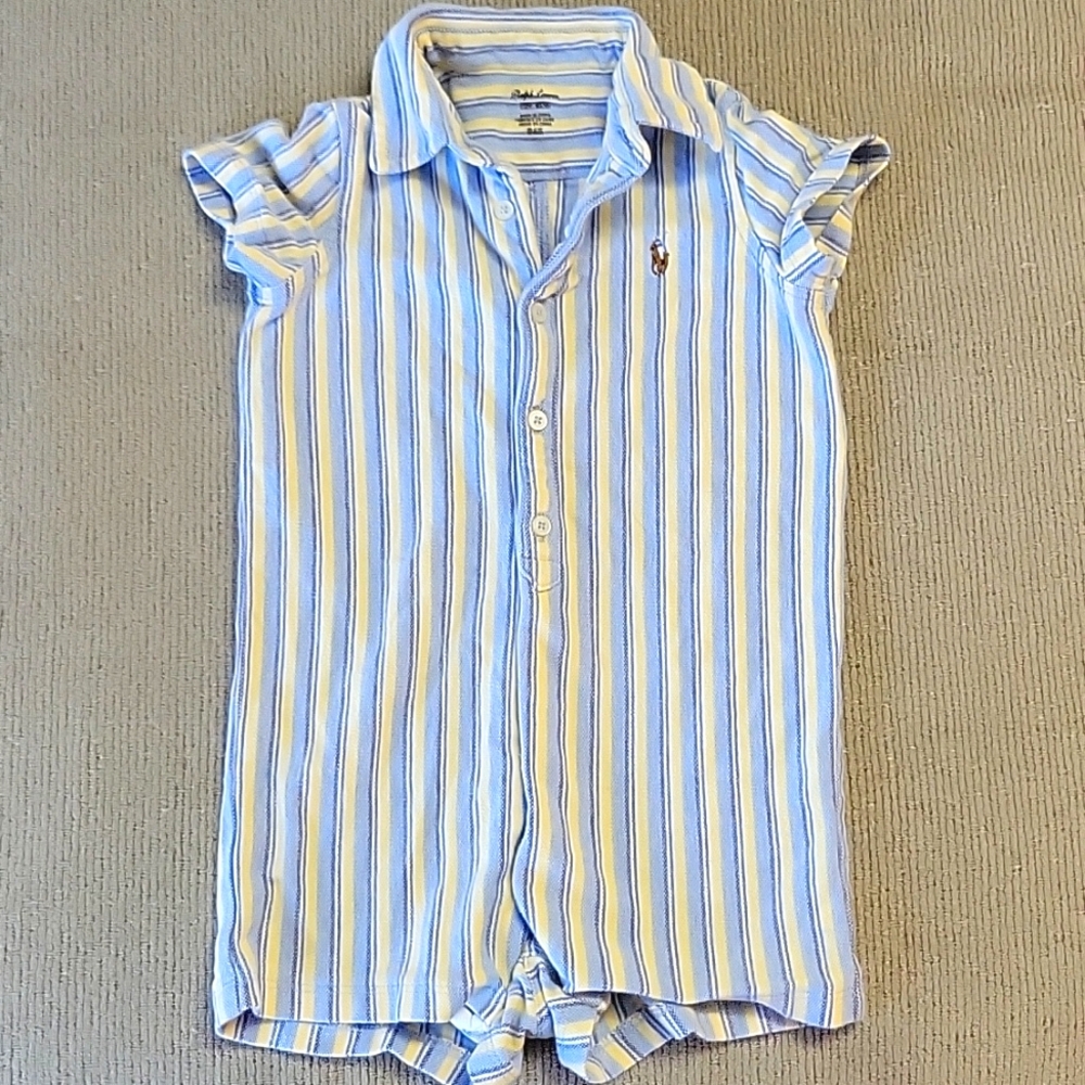 SOLD Ralph Lauren Blue Stripe Spring Polo Romper One Piece